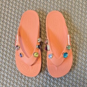 CROCS Peach Sandals with Gem Accents